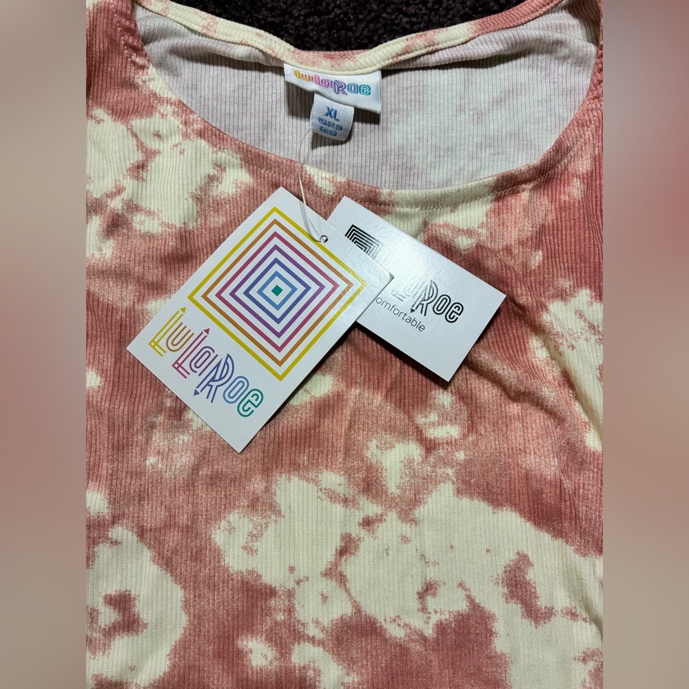 LulaRoe Pink and Cream Tie-Dye Tank Top - Picture 3 of 3